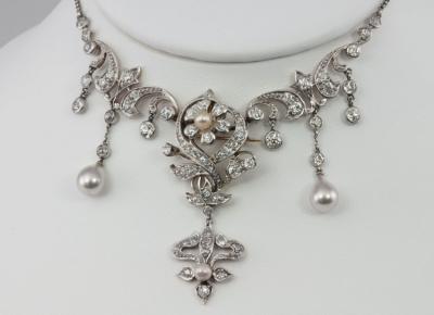EDWARDIAN NECKLACE WITH DIAMONDS PEARLS