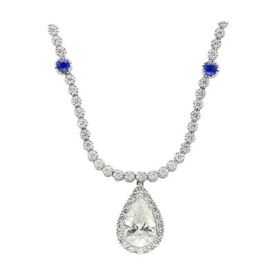 EGL Certified 5 02 Carat Pear Diamond Pendant and Diamond Halo Sapphire Detail