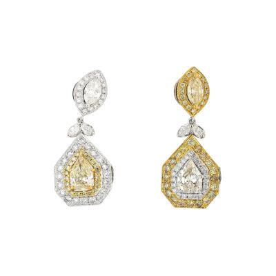 EGL Certified 5 68 Carat Multi Cut White Yellow Diamond Inverse Dangle Earring