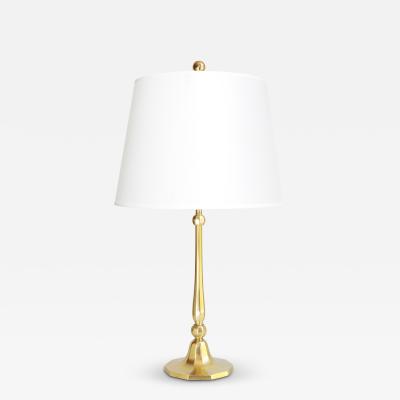 ELEGANT DANISH ART DECO POLISHED BRASS TABLE LAMP WITH DECAGON BASE 