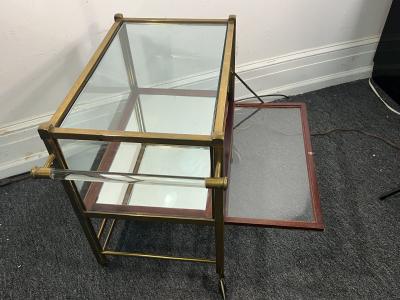 ELEGANT GERMAN ART DECO BRASS MAHOGANY AND GLASS BAR CART