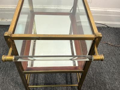 ELEGANT GERMAN ART DECO BRASS MAHOGANY AND GLASS BAR CART