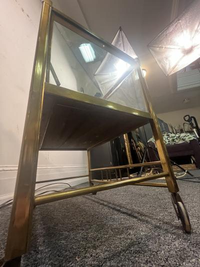 ELEGANT GERMAN ART DECO BRASS MAHOGANY AND GLASS BAR CART