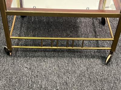 ELEGANT GERMAN ART DECO BRASS MAHOGANY AND GLASS BAR CART