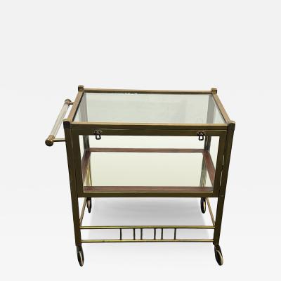 ELEGANT GERMAN ART DECO BRASS MAHOGANY AND GLASS BAR CART