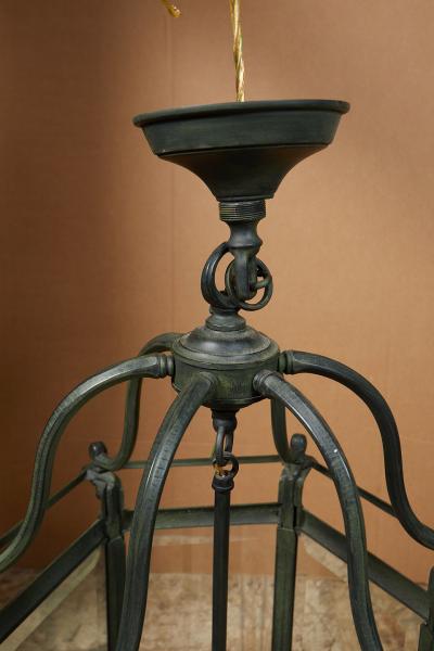 ELEGANT PAIR OF SOLID GREEN PATINATED BRONZE LANTERNS
