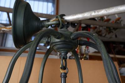 ELEGANT PAIR OF SOLID GREEN PATINATED BRONZE LANTERNS