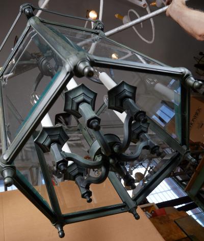 ELEGANT PAIR OF SOLID GREEN PATINATED BRONZE LANTERNS