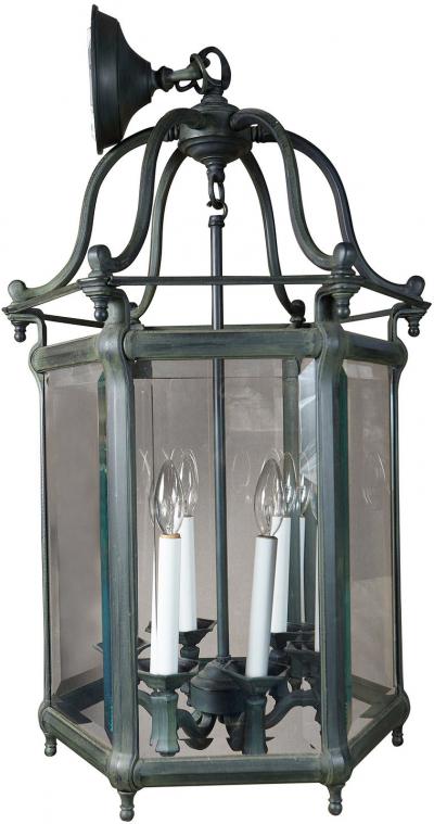 ELEGANT PAIR OF SOLID GREEN PATINATED BRONZE LANTERNS