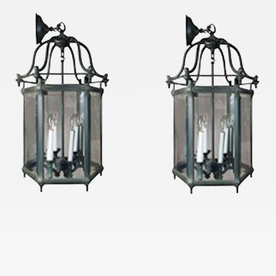 ELEGANT PAIR OF SOLID GREEN PATINATED BRONZE LANTERNS