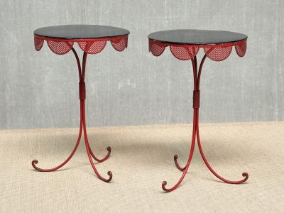 EMILIO TERRY Pair of French Red Black Tripod Gueridon Tables Emilio Terry Style 1950s