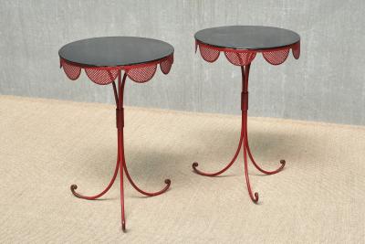 EMILIO TERRY Pair of French Red Black Tripod Gueridon Tables Emilio Terry Style 1950s