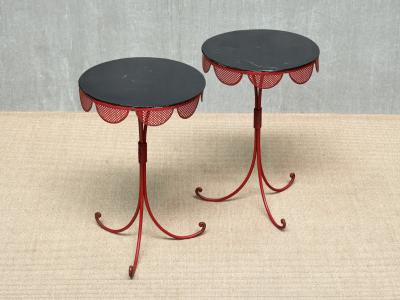 EMILIO TERRY Pair of French Red Black Tripod Gueridon Tables Emilio Terry Style 1950s