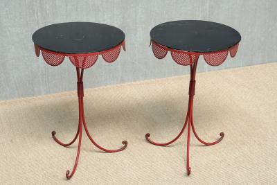 EMILIO TERRY Pair of French Red Black Tripod Gueridon Tables Emilio Terry Style 1950s