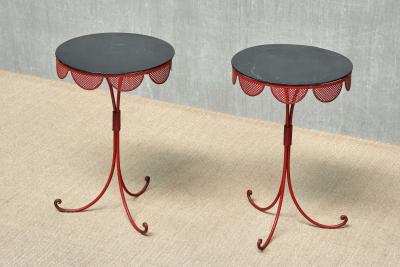 EMILIO TERRY Pair of French Red Black Tripod Gueridon Tables Emilio Terry Style 1950s