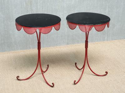 EMILIO TERRY Pair of French Red Black Tripod Gueridon Tables Emilio Terry Style 1950s