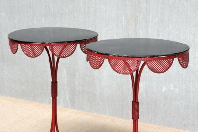 EMILIO TERRY Pair of French Red Black Tripod Gueridon Tables Emilio Terry Style 1950s