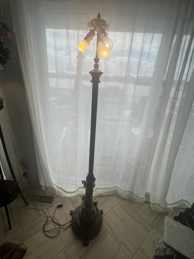 EMPIRE DORE BRONZE AND MARBLE WITH PANELS OF ANGELS FLOOR LAMP