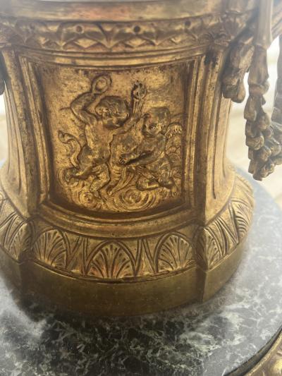 EMPIRE DORE BRONZE AND MARBLE WITH PANELS OF ANGELS FLOOR LAMP