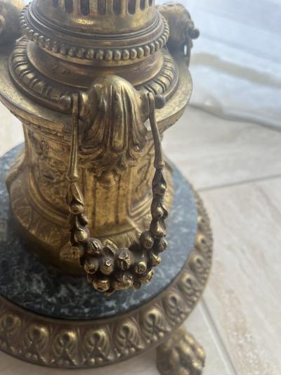 EMPIRE DORE BRONZE AND MARBLE WITH PANELS OF ANGELS FLOOR LAMP