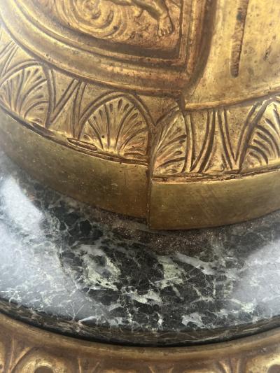 EMPIRE DORE BRONZE AND MARBLE WITH PANELS OF ANGELS FLOOR LAMP