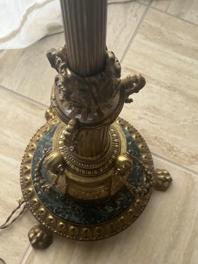 EMPIRE DORE BRONZE AND MARBLE WITH PANELS OF ANGELS FLOOR LAMP