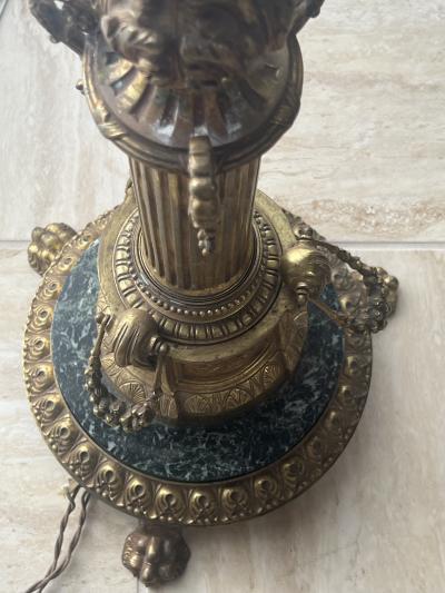 EMPIRE DORE BRONZE AND MARBLE WITH PANELS OF ANGELS FLOOR LAMP