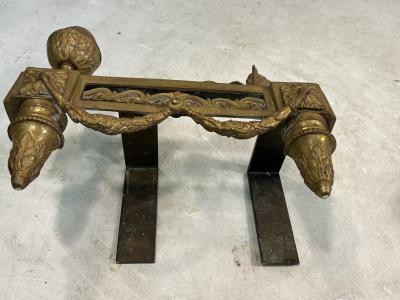 EMPIRE DORE BRONZE LIONESS AND CUB ANTIQUE ANDIRONS