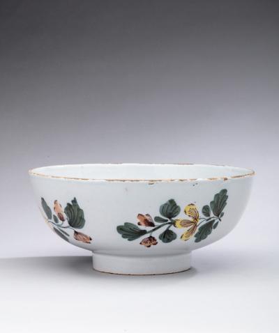 ENGLISH DELFT PUNCH BOWL DECORATED IN FAZACKERLY COLORS