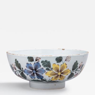 ENGLISH DELFT PUNCH BOWL DECORATED IN FAZACKERLY COLORS