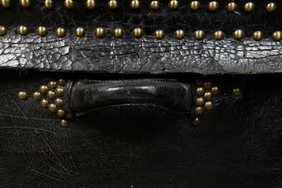 ENGLISH STUDDED BLACK LEATHER COACH TRUNK
