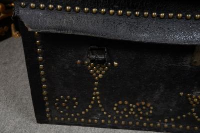 ENGLISH STUDDED BLACK LEATHER COACH TRUNK