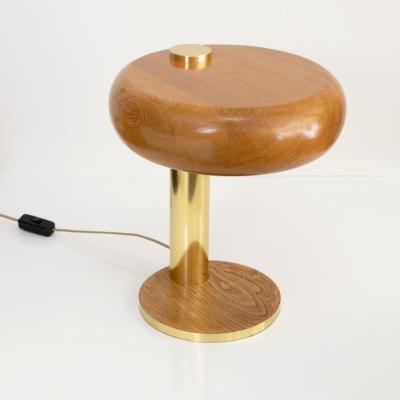 EUROPEAN MID CENTURY OAK AND BRASS DESK LAMP