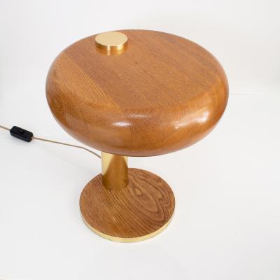 EUROPEAN MID CENTURY OAK AND BRASS DESK LAMP