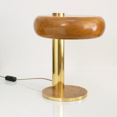 EUROPEAN MID CENTURY OAK AND BRASS DESK LAMP