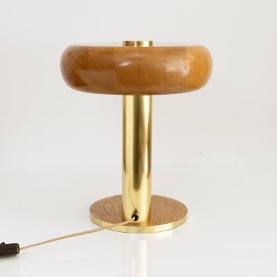 EUROPEAN MID CENTURY OAK AND BRASS DESK LAMP