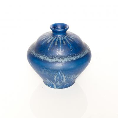 EVA JANCKE BJ RK TWO EVA JANCKE BJ RK VASES WITH BLUE GLAZE BO FAJANS