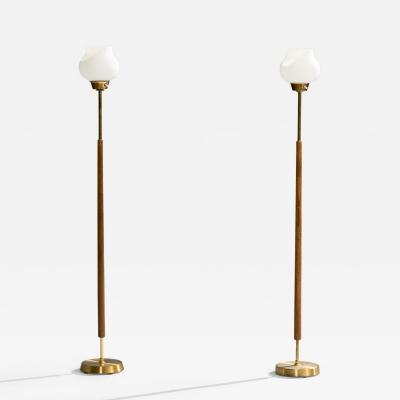 EWA Varnamo Floor Lamps with Brass Teak and Glass Sweden 1960s