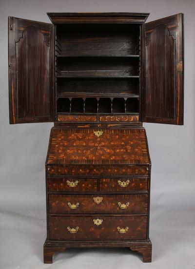 EXCEEDINGLY RARE BRITISH COLONIAL EBONY BUREAU BOOKCASE