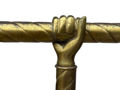 EXCEPTIONAL 1920s BRASS CLOTHING RACK WITH HAND DESIGN 26 FANCY BRASS HANGERS