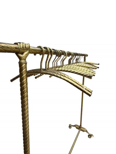 EXCEPTIONAL 1920s BRASS CLOTHING RACK WITH HAND DESIGN 26 FANCY BRASS HANGERS
