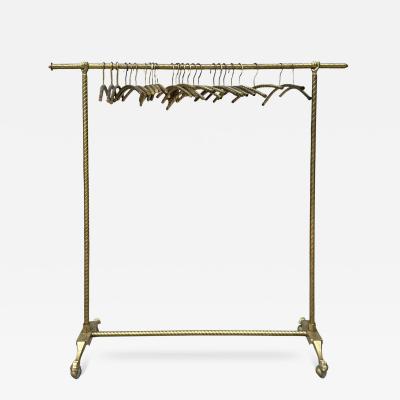 EXCEPTIONAL 1920s BRASS CLOTHING RACK WITH HAND DESIGN 26 FANCY BRASS HANGERS