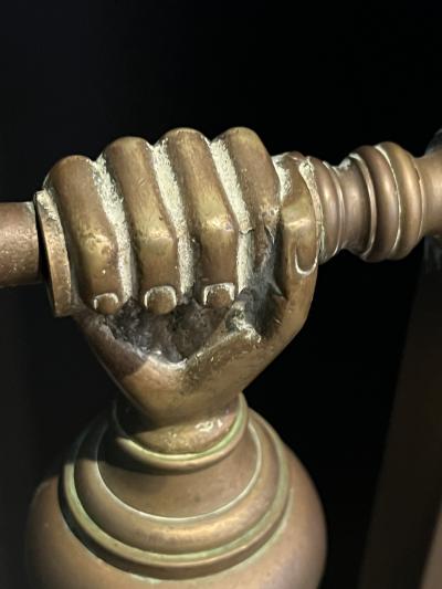 EXCEPTIONAL ANTIQUE BRASS DRESSING MIRROR WITH HAND ACCENTS