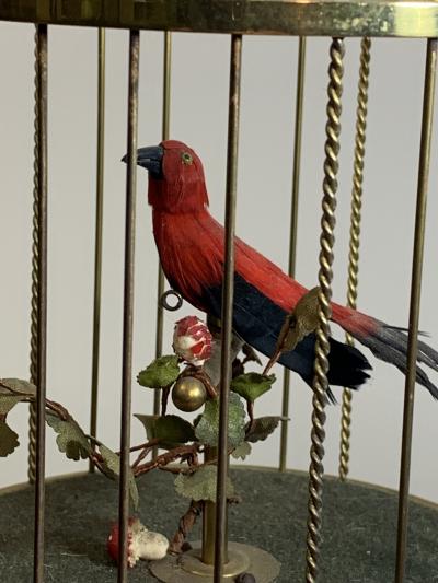 EXCEPTIONAL ANTIQUE GERMAN SONG BIRD IN BRASS CAGE AUTOMATON