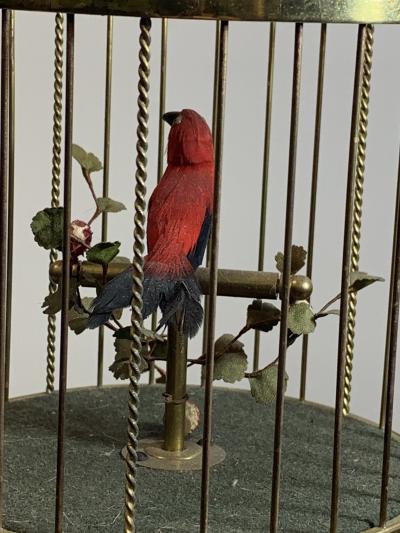 EXCEPTIONAL ANTIQUE GERMAN SONG BIRD IN BRASS CAGE AUTOMATON