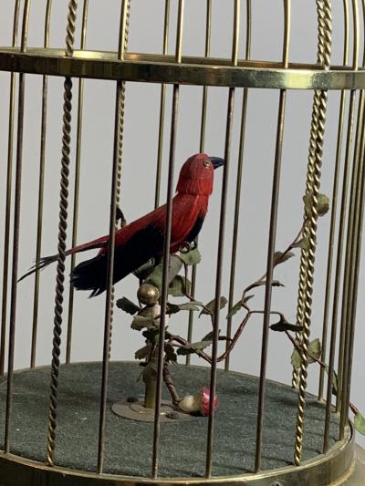 EXCEPTIONAL ANTIQUE GERMAN SONG BIRD IN BRASS CAGE AUTOMATON