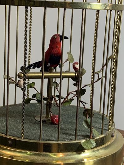 EXCEPTIONAL ANTIQUE GERMAN SONG BIRD IN BRASS CAGE AUTOMATON