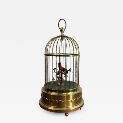 EXCEPTIONAL ANTIQUE GERMAN SONG BIRD IN BRASS CAGE AUTOMATON