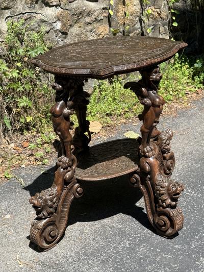 EXCEPTIONAL ANTIQUE ITALIAN FANTASTICAL MYTHOLOGICAL BEAUTY BEAST CARVED TABLE