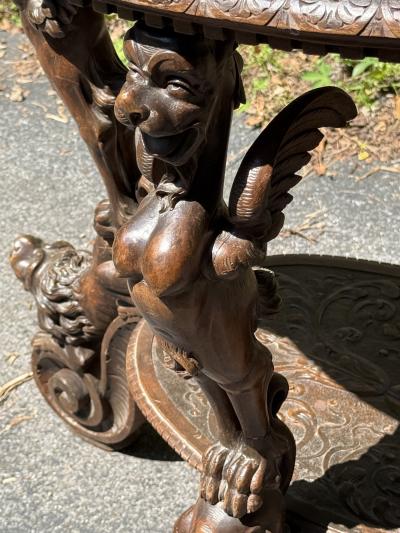 EXCEPTIONAL ANTIQUE ITALIAN FANTASTICAL MYTHOLOGICAL BEAUTY BEAST CARVED TABLE